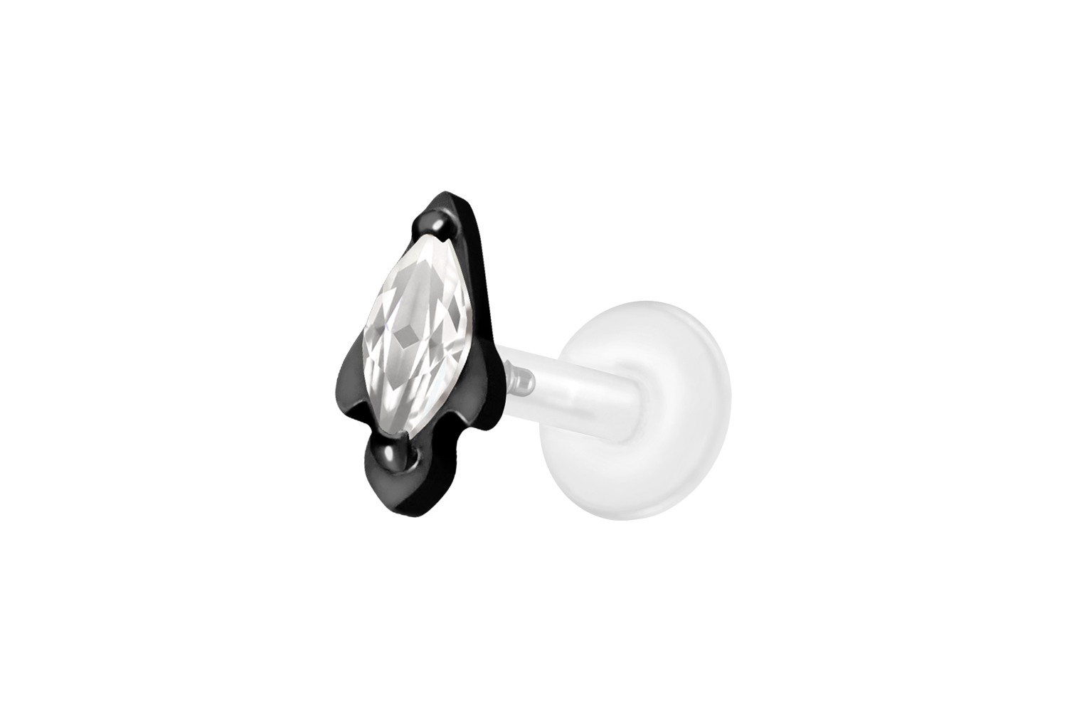 PTFE Labret Piercing mit Innengewinde + Titan-Aufsatz KRISTALLRAKETE